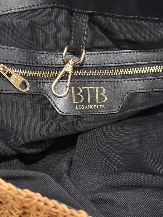 BTB LOS ANGELES Florent Raffia Hobo Bag in Tan Black Raffia Tote Handbag Purse - Picture 6 of 8